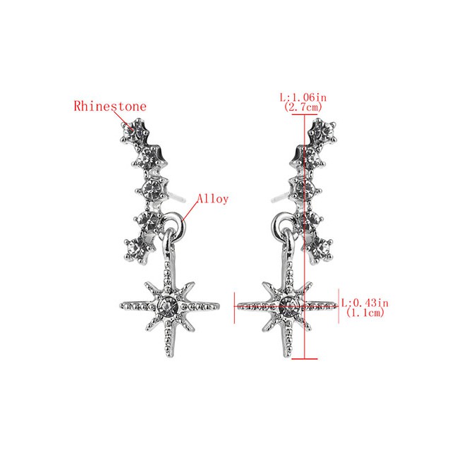 LRC Anting Tusuk Fashion Alloy Diamond Star Shaped Geometric EarringsD86627