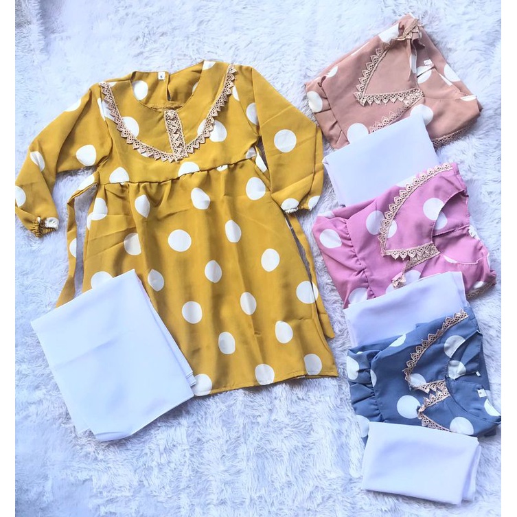 midi dres anak set hijab/gamis midi anak/gamis polka anak