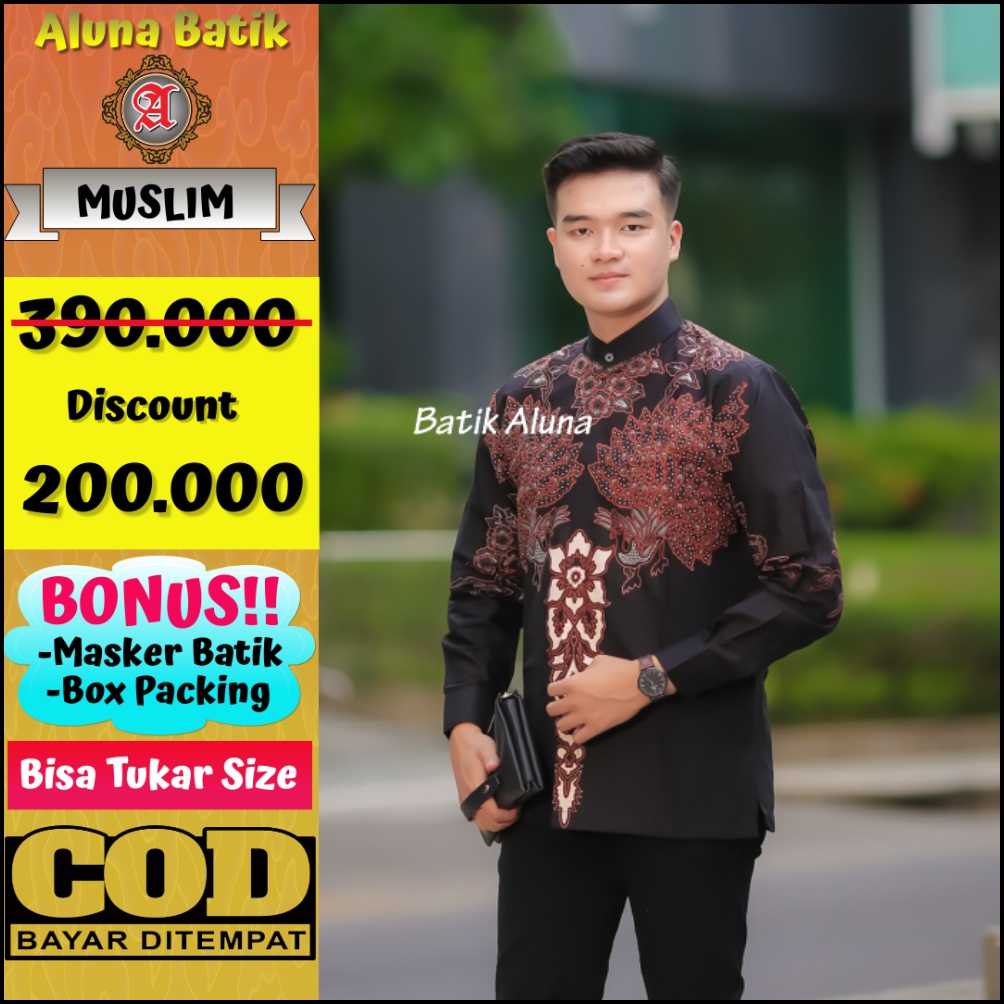 Baju Muslim Batik Pria Lengan Panjang Lapis Furing Premium Produksi Batik Aluna MBA 002