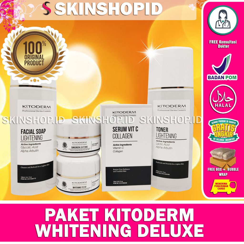 PAKET Kitoderm Whitening Deluxe Original / Paket Pemutih Anti Kusam isi 5 BPOM Aman