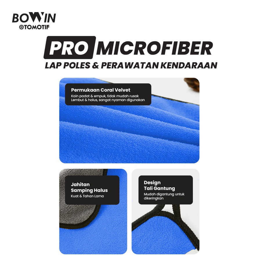 Bowin Microfiber Lap Polish Detailing Exterior Interior Mobil Motor