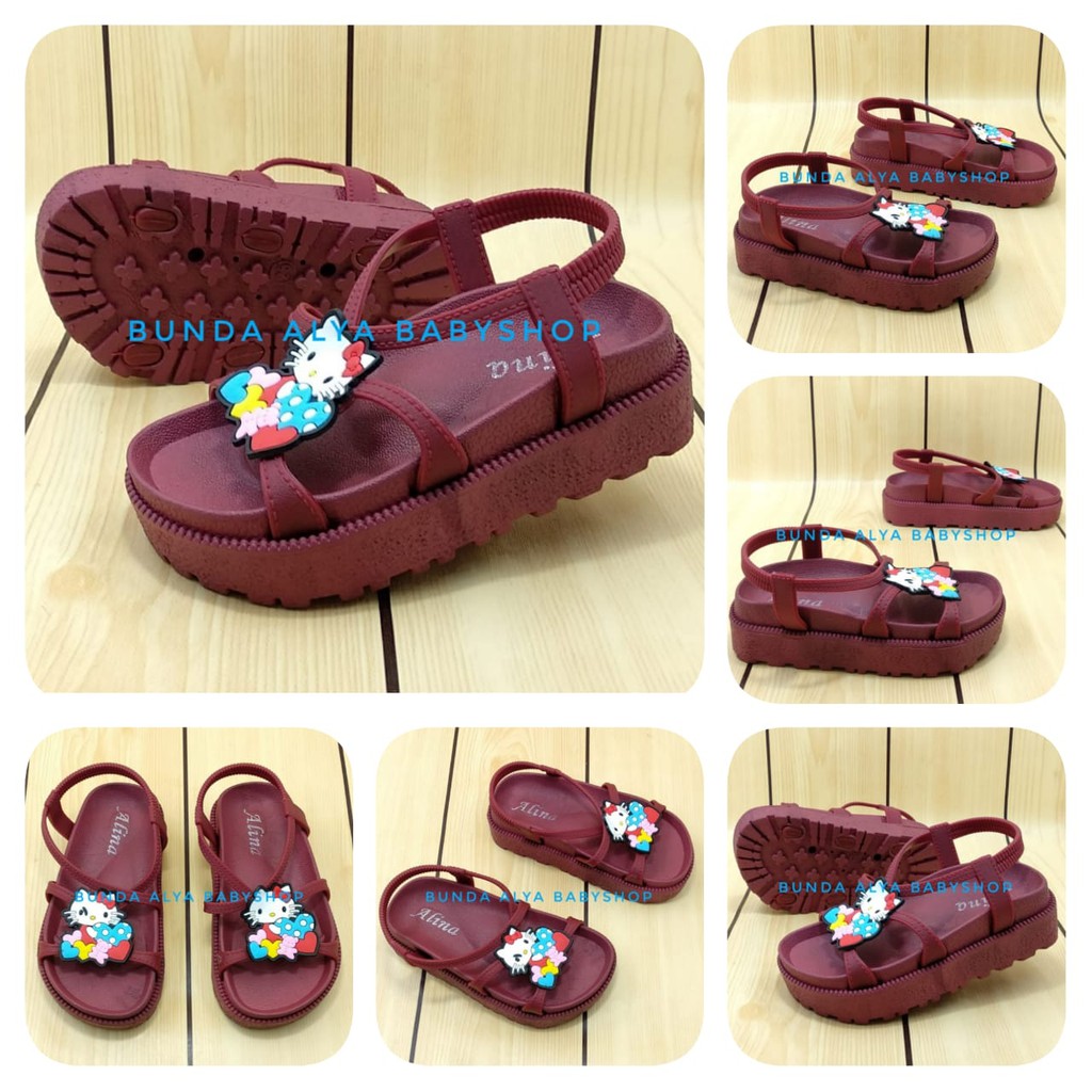 Sandal Anak Perempuan Jelly Usia 4 5 6 Tahun MARUN - Sendal Anak Cewek Karet Size 29 - 34 Kucing Alas Karet Anti Licin