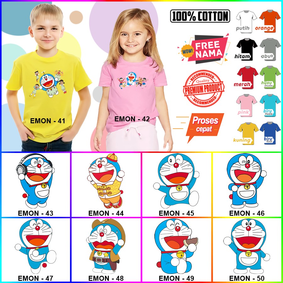 Baju Kaos ANAK DAN DEWASA DORAEMON COUPLE (FREE NAMA)