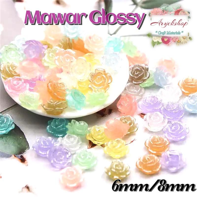 MAWAR GLOSSY 6mm/8mm HIASAN TASBIH DIGITAL SWAROVSKI BAHAN DECASE NAILART AKSESORIS