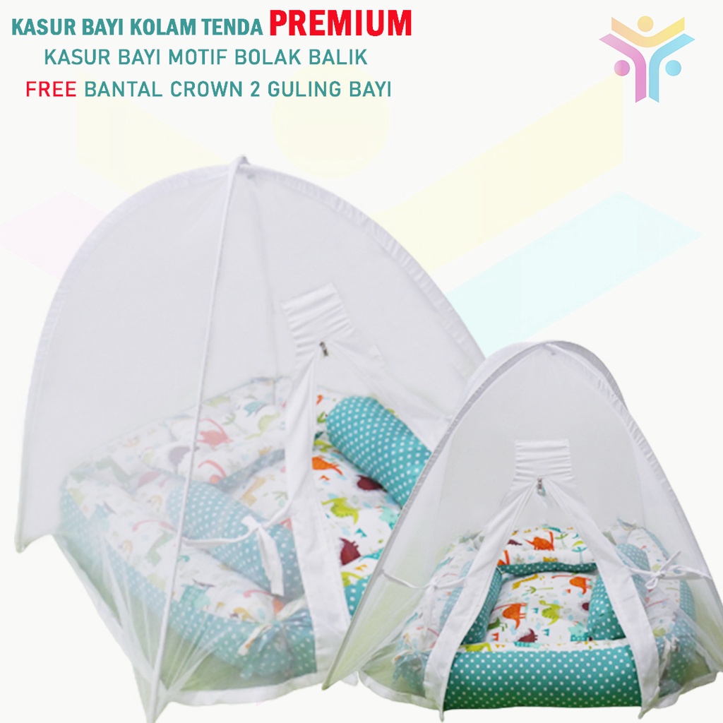 1 || KASUR BAYI KOLAM TENDA PREMIUM / KASUR BAYI MOTIF BOLAK BALIK FREE BANTAL CROWN + 2 GULING BAYI