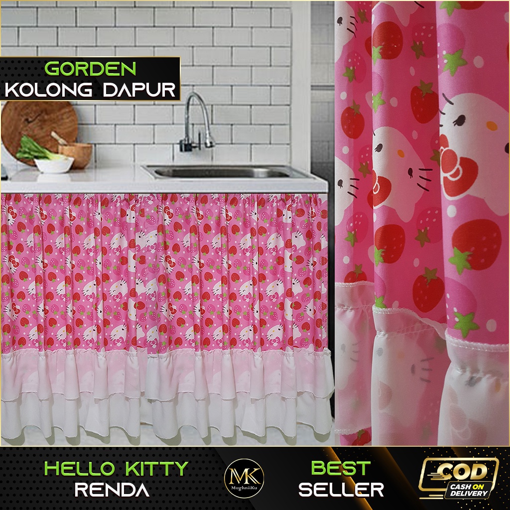 Gorden Kolong Dapur Hello Kitty Pink Renda Bawah