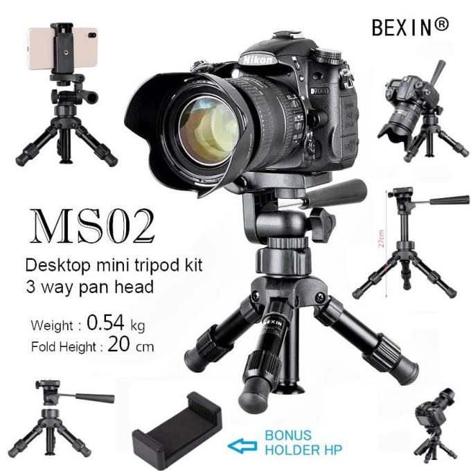 Mantap Mini Tripod Kamera Dslr Hp Handphone Bexin Ms02 Video Stand Ball Head Terlaris