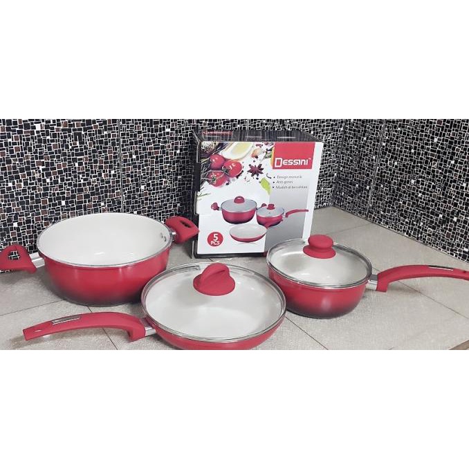 CERAMIC PAN DESSINI COOKWARE Set ( Panci keramik isi 5 piece) DSI.9915
