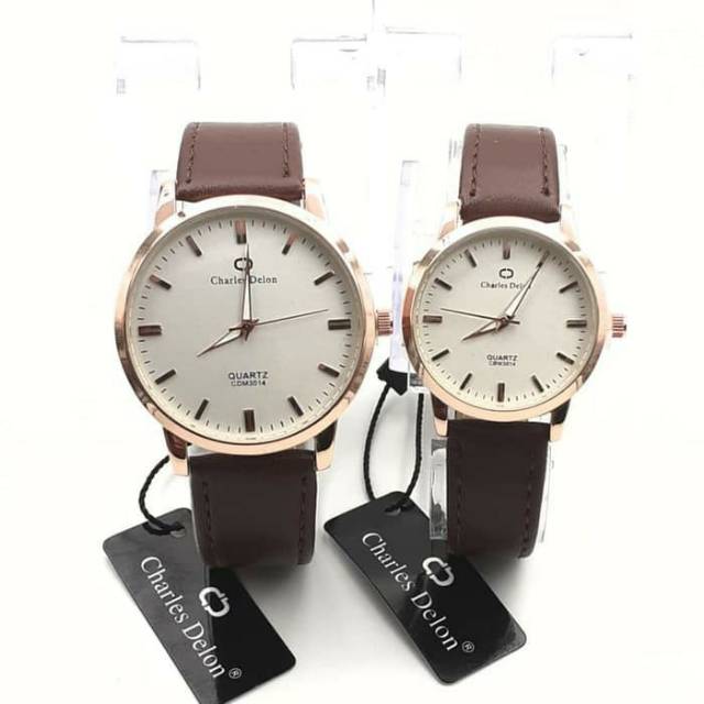 JAM TANGAN COUPLE TALI KULIT CHARLES DELLON ORIGINAL BEST SELLER