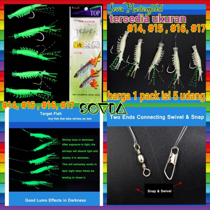 umpan udang model sabiki utk mancing   pancing ikan   shrimp lure hook Diskon