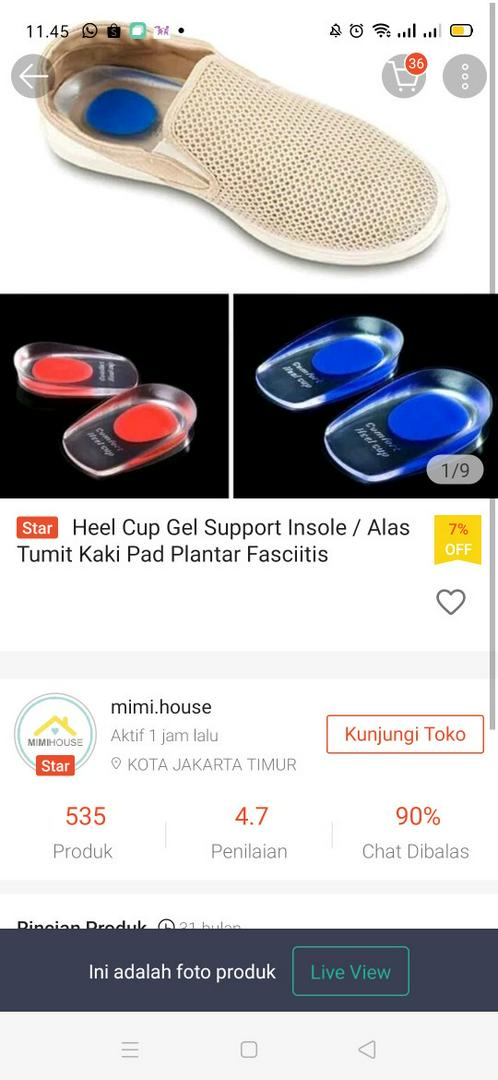 Heel Cup Gel Support Insole / Alas Tumit Kaki Pad Plantar Fasciitis