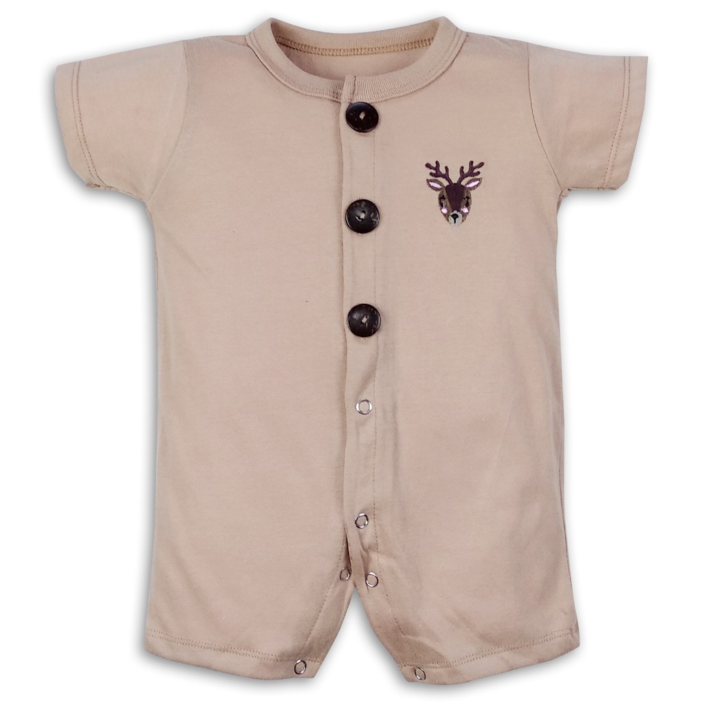 Bearhug Homewear Romper Bayi Laki-Laki Pendek HRX4 Embroidery 3-12 Bulan-Beige-Brd Deer