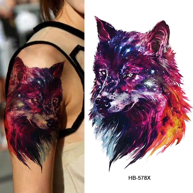 【BTI】Warna Sementara Tato Palsu Hewan Tahan Air Stiker Tato Singa Harimau Burung Hantu Fox Tato Hitam