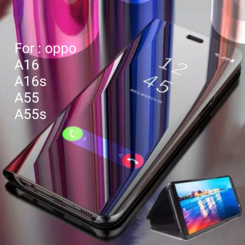 Clear View Oppo A16 A16s A55 A55s s Flipcover Casing KVIEW mirror Case Flip Cover Magic standing