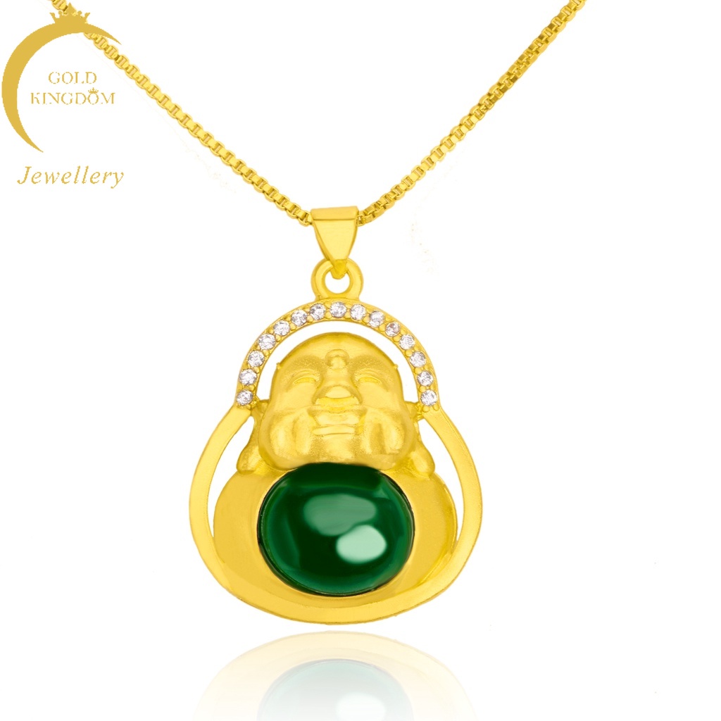 Kalung Liontin Giok Maitreya Buddha Emerald Berlian Emas Asli Kadar 375 Lapis Emas Untuk Wanita