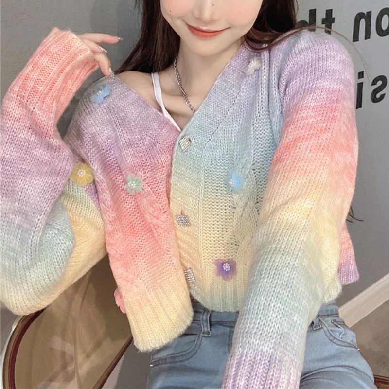 (READY) Jisoo Rainbow Cardigan Super Crop