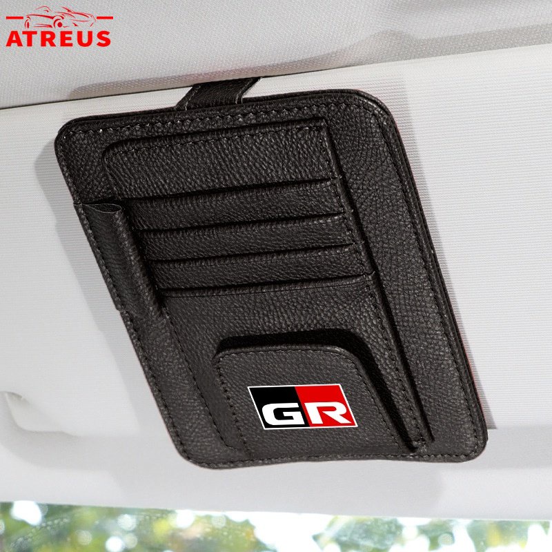 Toyota GR Holder Kartu / Pulpen / Kacamata Bahan Kulit Untuk Sun Visor Mobil Avanza Rush Innova Calya Razie Yaris Corolla