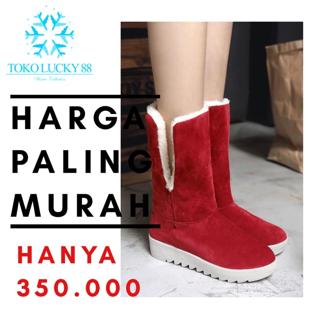 IMPORT Boots Fur Sepatu Boots Suede Bulu Winter Import Musim Lapis Bulu Hangat Lembut Dingin Pita