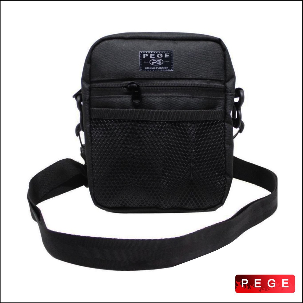 Tas Selempang Bahu Pria Kasual Model Polos Hitam Slempang Slingbag Untuk Sehari Hari - PG 8884