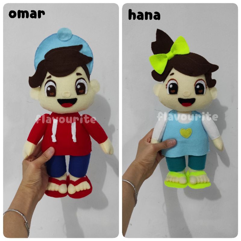 Boneka Flanel Omar dan Hana / Boneka Custom Hadiah Ulang Tahun