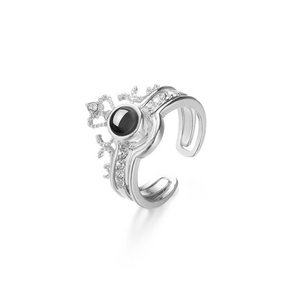 R-flower Projection Ring Adjustable Opening Rhinestone 100bahasa