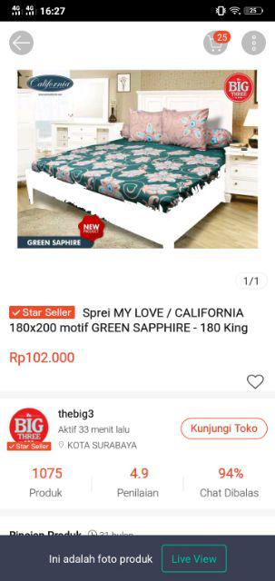 Sprei California 180x200 / 160x200 Motif Green Sapphire - 180 King Size Hijau Bunga - Sp