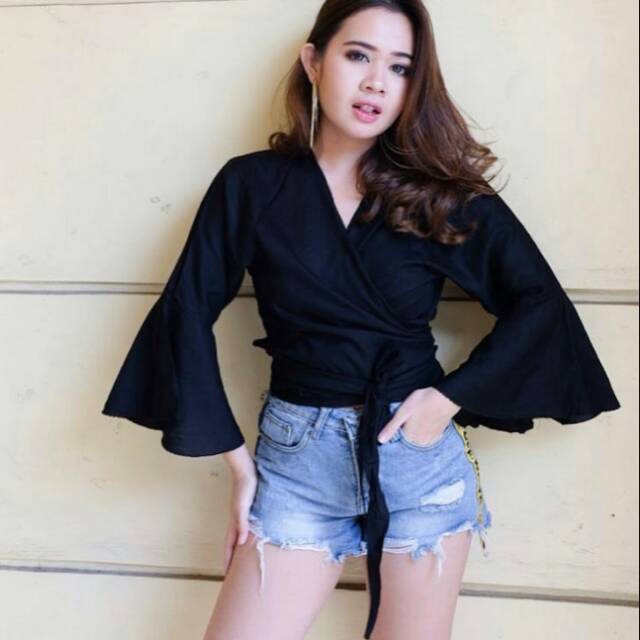 

cuci gudang WRAP TOP, atasan serut, baju liburan