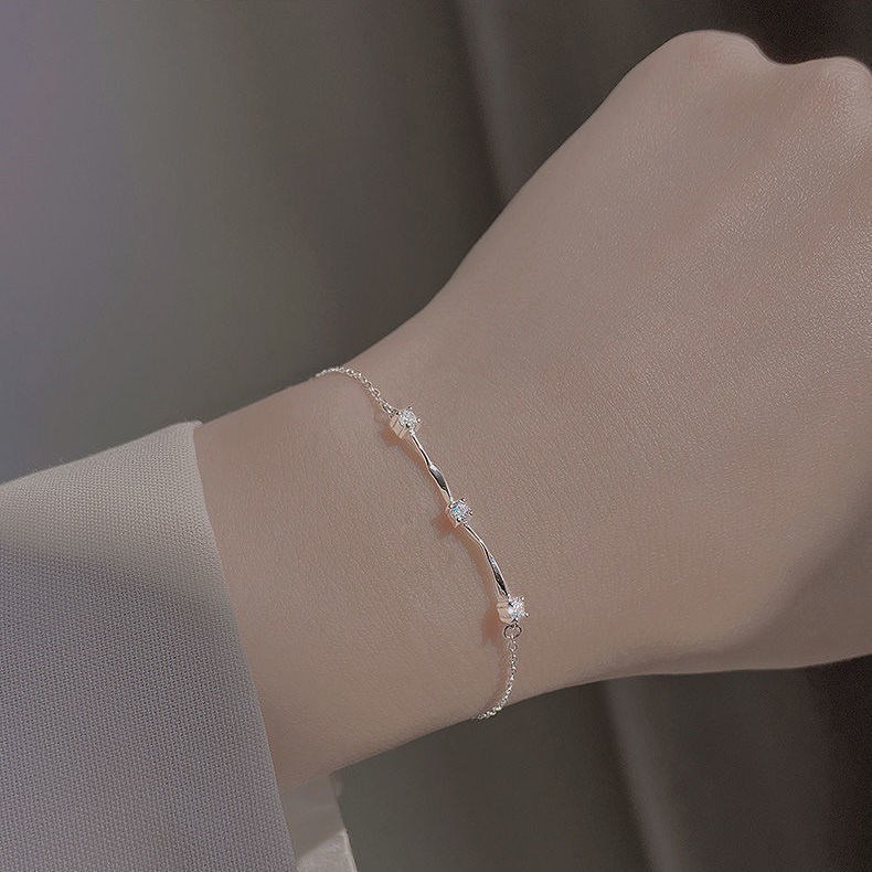 Gelang Rantai Bahan S925 Sterling Silver Aksen Zircon Gaya Korea Untuk Wanita