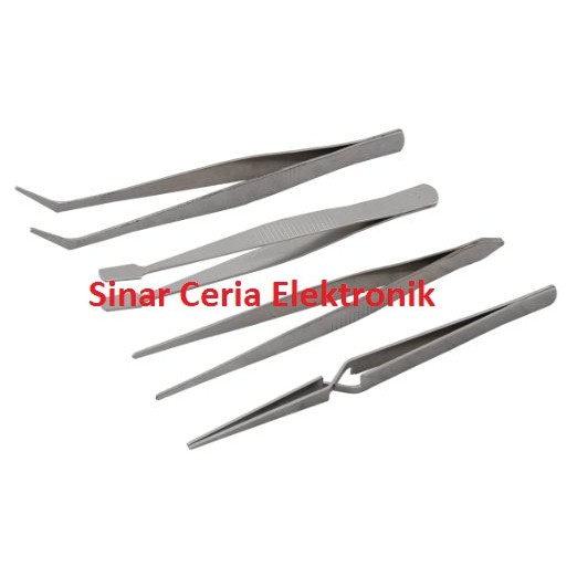 Pinset Stainless 4 fungsi Serbaguna 4pc Tweezer Set Kurva Lurus isi 4