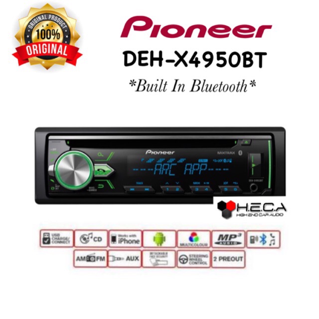 Pioneer DEH-X4950BT Head Unit DEHX4950BT Single Din x4950 BT Tape Mobil Audio DEH X4950BT Bluetooth