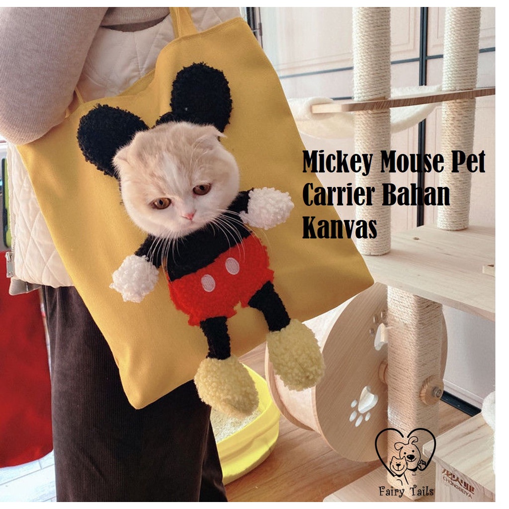 Pet Carrier Tas Kanvas Motif Mickey Mouse Lucu (Head Cut)