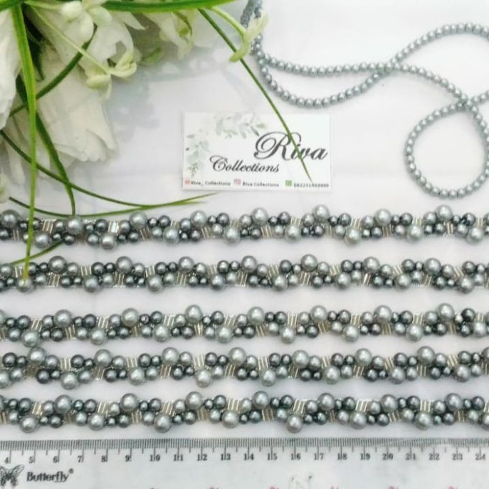 Terlaris payet rangkai mutiara kombinasi - Abu