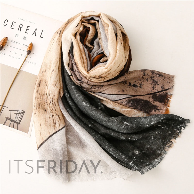 ITSFRIDAY NIDEA Scarf - Premium Pashmina Shawl Selendang Syal Pasmina Hijab Import Motif Geometri Brown Black