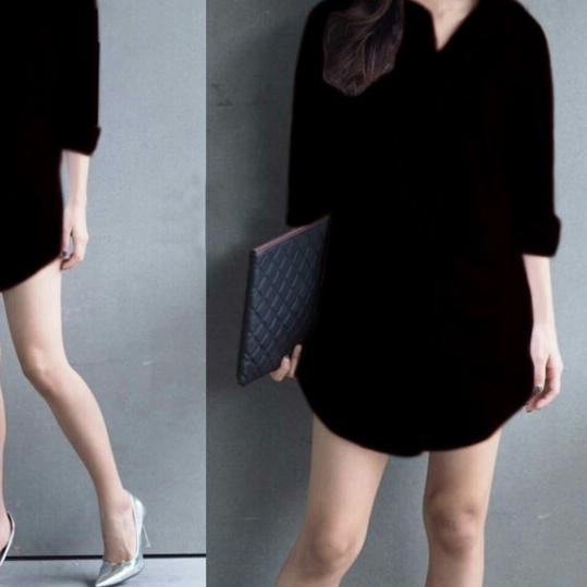 ✼ Atasan wanita kemeja wanita polos lengan panjang hem cewek kemeja katun rayon hitam baju kerja ℗
