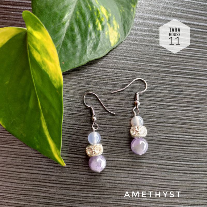 Anting batu asli Amethyst gemstone batu kecubung