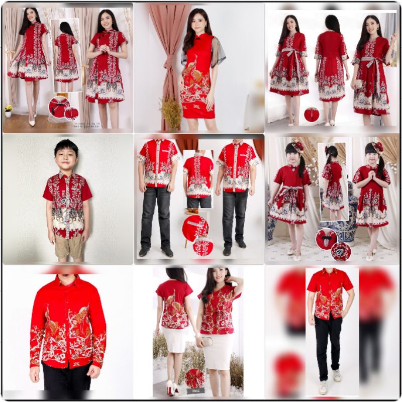 Batik Couple Family Cheongsam Motif Bangau Merah