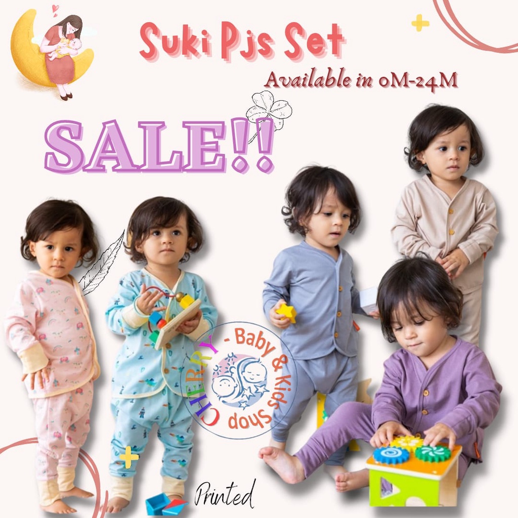 Kottonville Takoyakids Essentials Suki Foldable Pyjamas / Piyama Bayi / Baju Tidur / Setelan Motif Piyama Print / Polos New Sets CBKS Part2