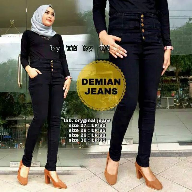 (Bisa COD) Celana highwaist jeans button kancing 5 // Celana panjang highwaist kancing 5