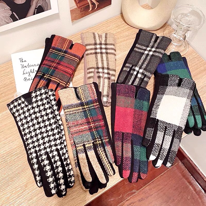 Sarung tangan Wanita Hangat Touch Screen Plaid Pattern Women Gloves