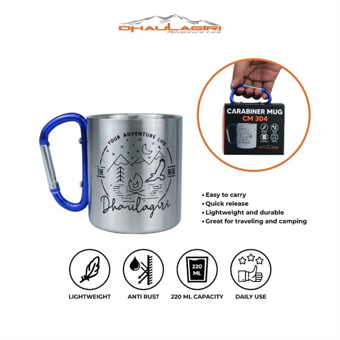 Gelas Carabiner Cup 220ML Mug Stainless Dhaulagiri Outdoor Camping