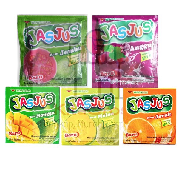 Jasjus Sachet 8 gram aneka rasa buah Per Pack Isi 10 Sachet / Per Renceng