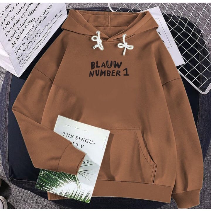 Blauw Number One Hoodie L XL XXL Atasan Wanita Pria Gaya Aesthetic