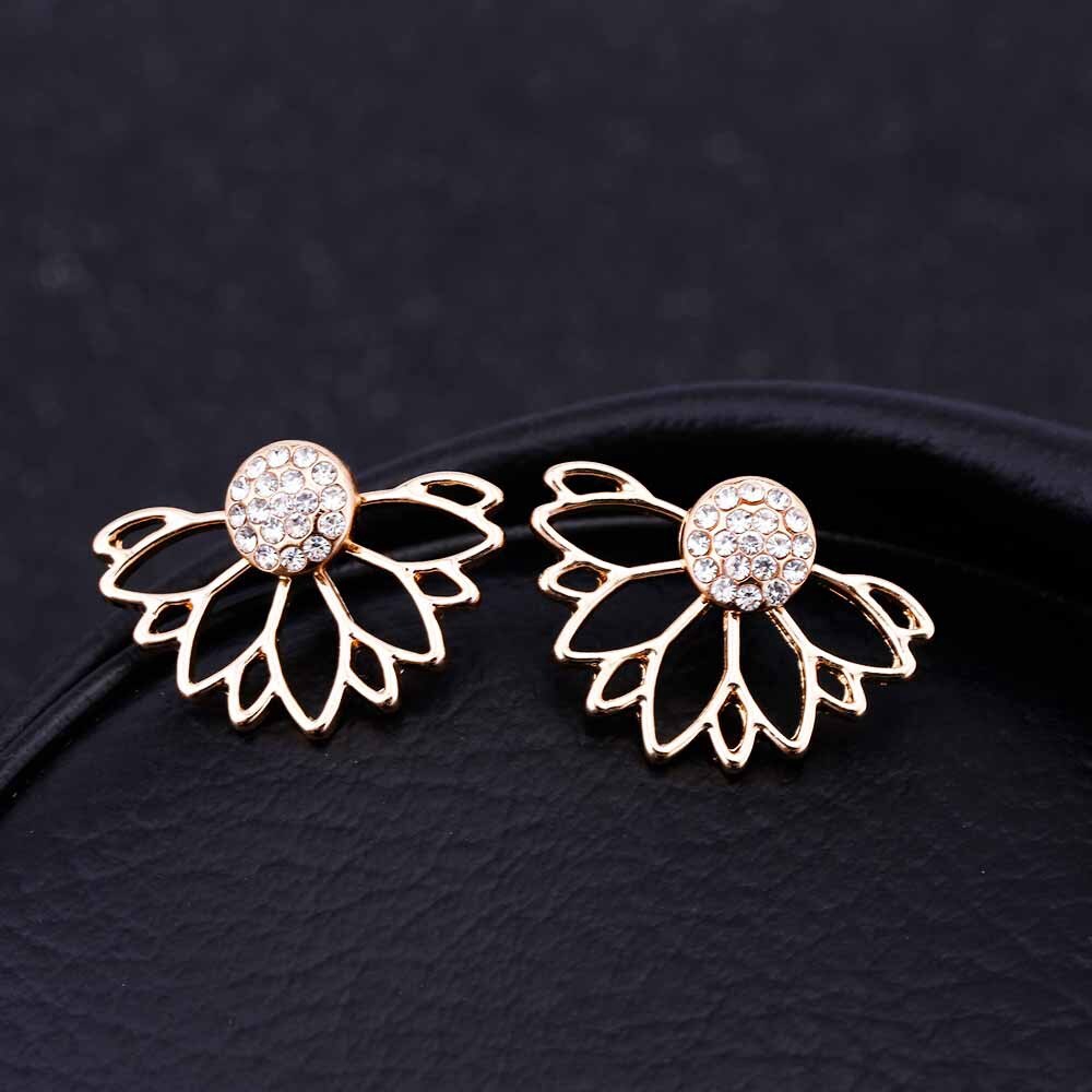 2020 Anting Giwang Simple Model Bunga Warna Gold/Silver Dengan Kristal+Berlian Imitasi Untuk Wanita