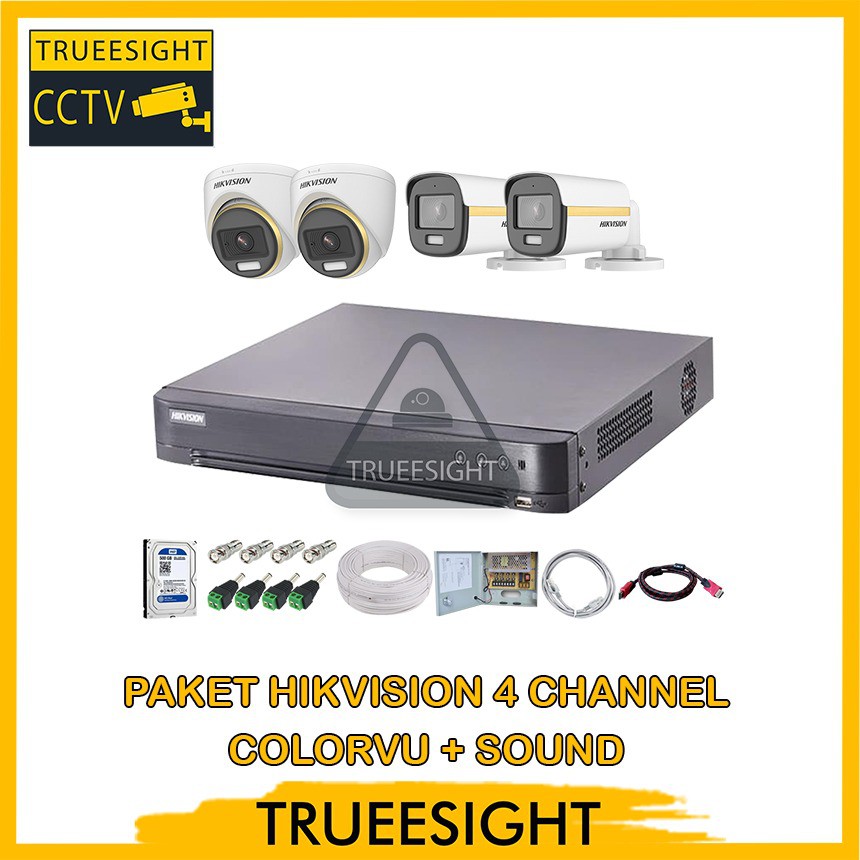 Paket Hikvision 4 channel 2MP ColorVu Plus Sound