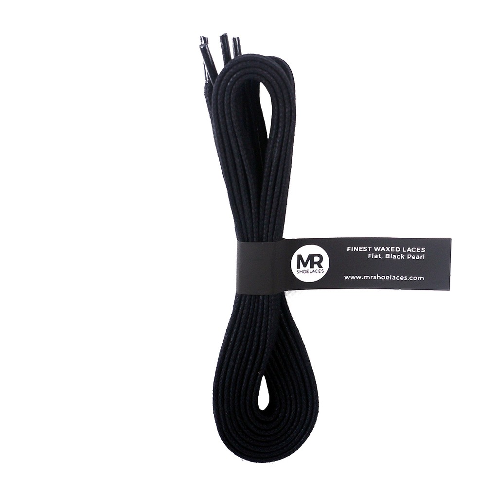 MR Shoelaces FT01 Black Pearl (Hitam) - Tali Sepatu Lilin Gepeng FLAT 6-7mm 90cm 120cm 150cm 200cm