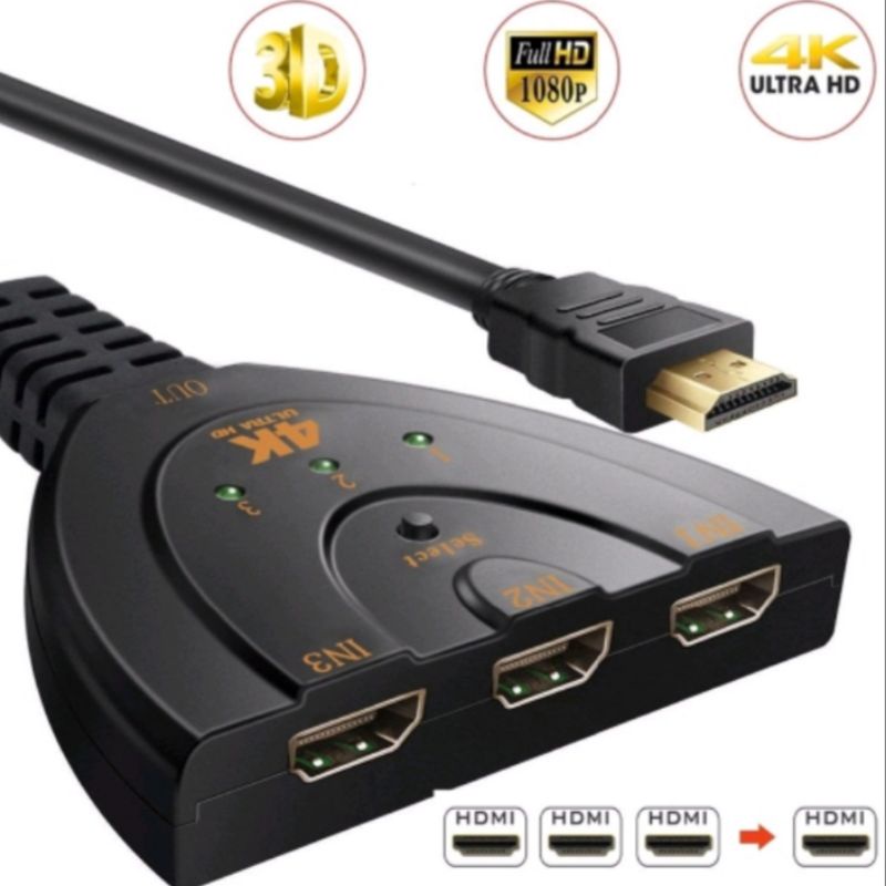 3 in 1 Hub HDMI Switch 3 Port Hub Splitter Adapter 4K 1080P DVD HDTV