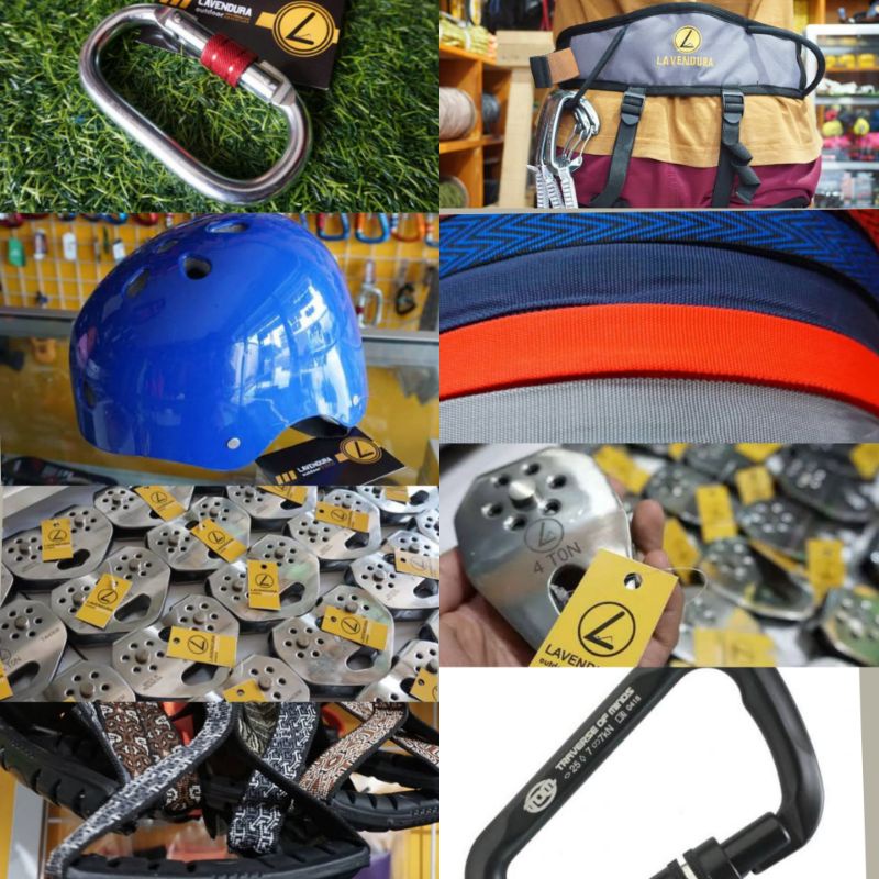 paket peralatan flying fox outdoor outbond safety harnes webbing carabinner helm pulley tandem