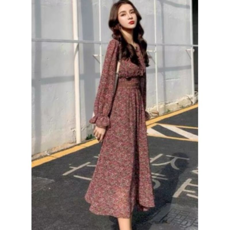 dress import korean style / dress bunga flower floral garden import / dress korea bangkok / midi dre