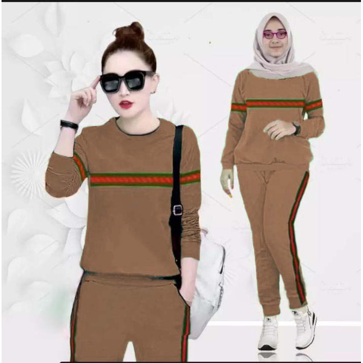 LVB- (GRATIS ONGKIR &amp; COD) Setelan Training Wanita GARIS /uk. L - XL - XXL - 3XL/NEW 2021/Terbaru,Terlaris dan Termurah/Setelan Olahraga Senam/Set Viral Perempuan Adem Halus Nyerap Keringat Jumbo/Track suit/03652 03756 03860 03964/ Sweet Ideal Style