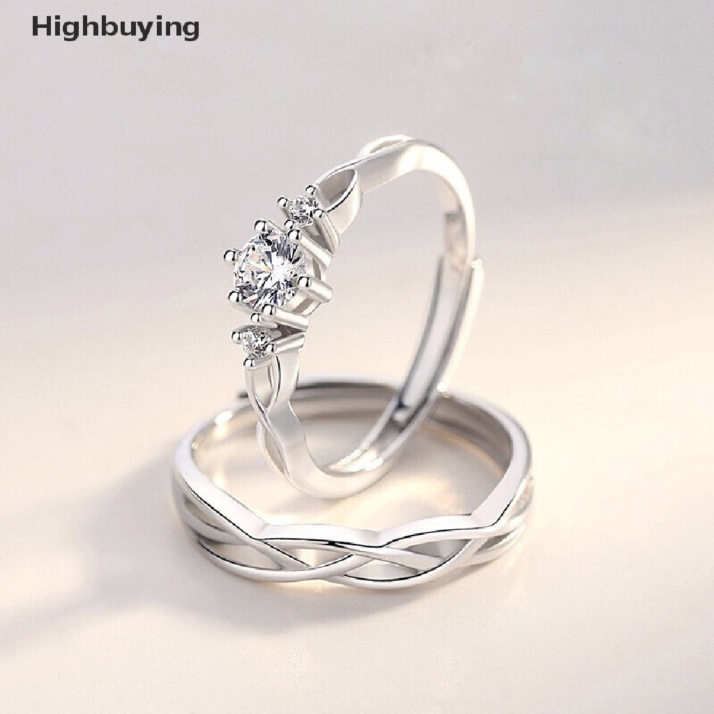 Hbid 1 Pasang Cincin Nikah / Tunangan Adjustable Hias Kristal / Berlian Untuk Pasangan / Pria / Wanita